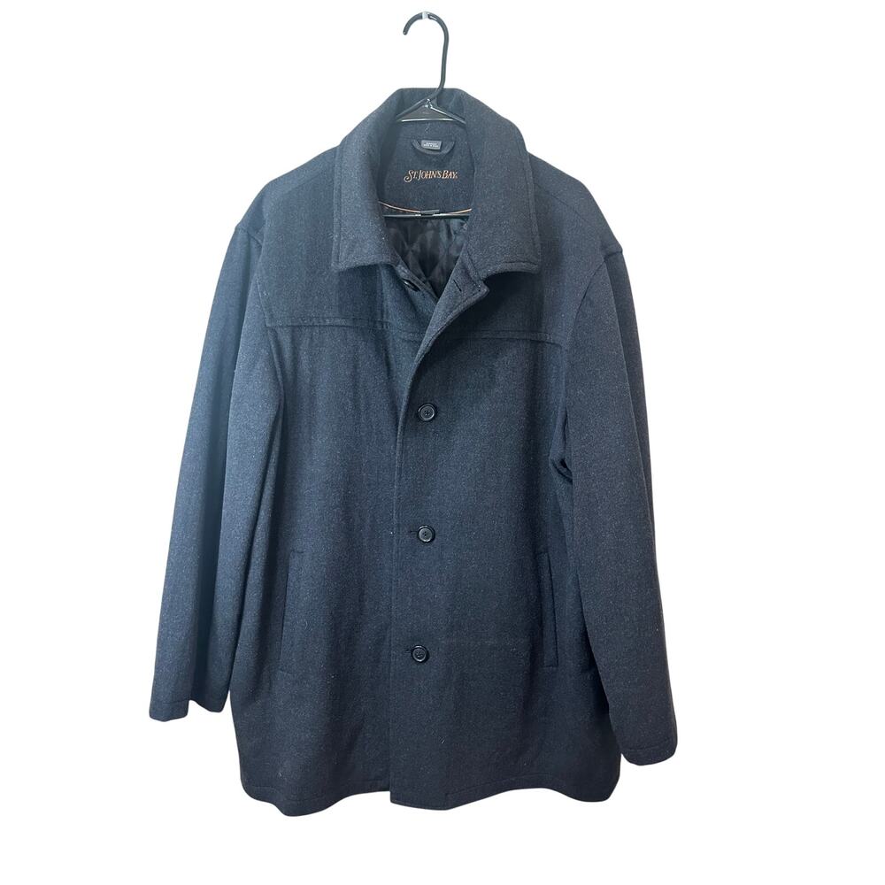 St.John’s Bay Men’s Sz XL Wool Blend PeaCoat Gray Button Up Great Condition!